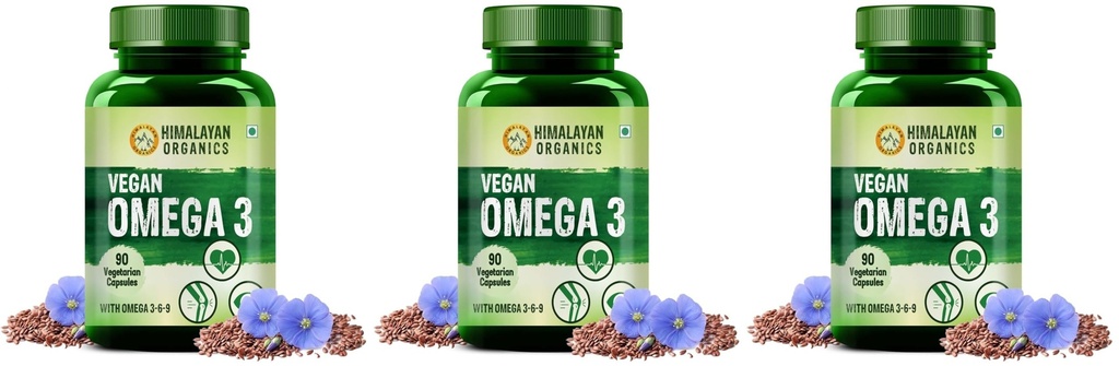 Himalayan Organics Vegan Omega 3-6-9 Supplement | Muscle, Bone, Heart & Skin Support | 90 Veg Capsules (Pack of 3)