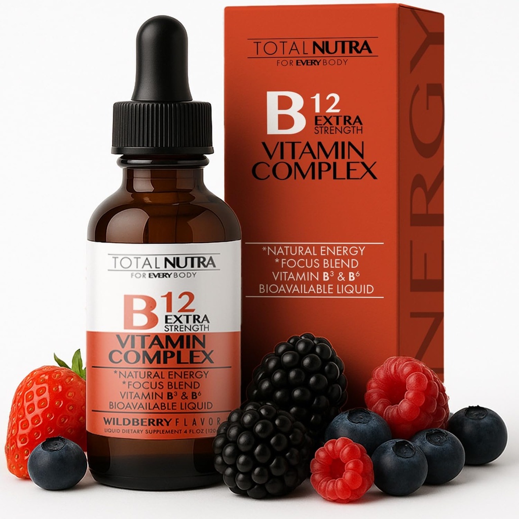 Extra Strength Liquid B12 Vitamines- Vitamines B12, B6, B3- Végétaliens et non OGM- Soutien à l'énergie instantanée, focale et métabolisme avec thé vert, carnitine et ginkgo Biloba- Alternative à la capsule complexe B