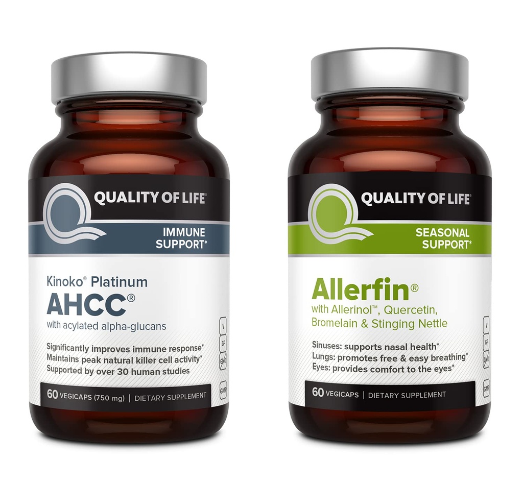 Qualité de vie Immune Health Bundle - Avec Kinoko Platinum AHCC 750mg et Allerfin