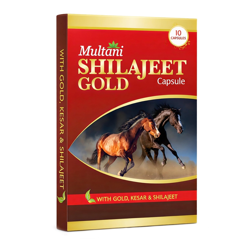 Multani Shilajeet Gold 10 Capsule For Youthful Living, Enriched With Gold, Kesar, Safed Musli & Shilajeet Ayurvedic Shilajit Capsule For Stamina & Endurance