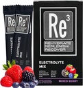 Re3 - Réhydrater - Réapprovisionner - Récupérer les paquets de poudre d'électrolyte. Pas de sucre, 7 Cal, 1,4 glucides. Le meilleur mélange de vitamines et minéraux (Berry mélangé)