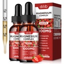 Supplément triple complexe de magnésium, glycinate de magnésium, mélange, citrate gouttes liquides 1000mg avec Ashwagandha, CoQ10, vitamine B6, C, D, Zinc -Support de soulagement du stress calme, os, Muscle, Mood 2 Pack