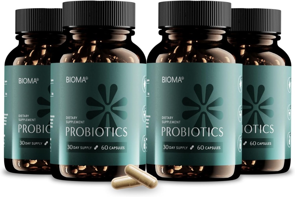 BIOMA Probiotiques pour la gestion du poids et la santé digestive, 3 probiotiques et prébiotiques/postbiotiques en 1 pour la santé de Gut, Capsules de probiotiques synbiotiques à libération lente pour Gut Health Multi Enzyme (240 capsules)