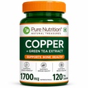 Pure Nutrition Copper Supplements | Copper Tablets Capsules for Men & Women 1700mcg with Green Tea Extract | Support Connective Tissues, Brain Health, Boost Immunity - 120 Veg Capsules