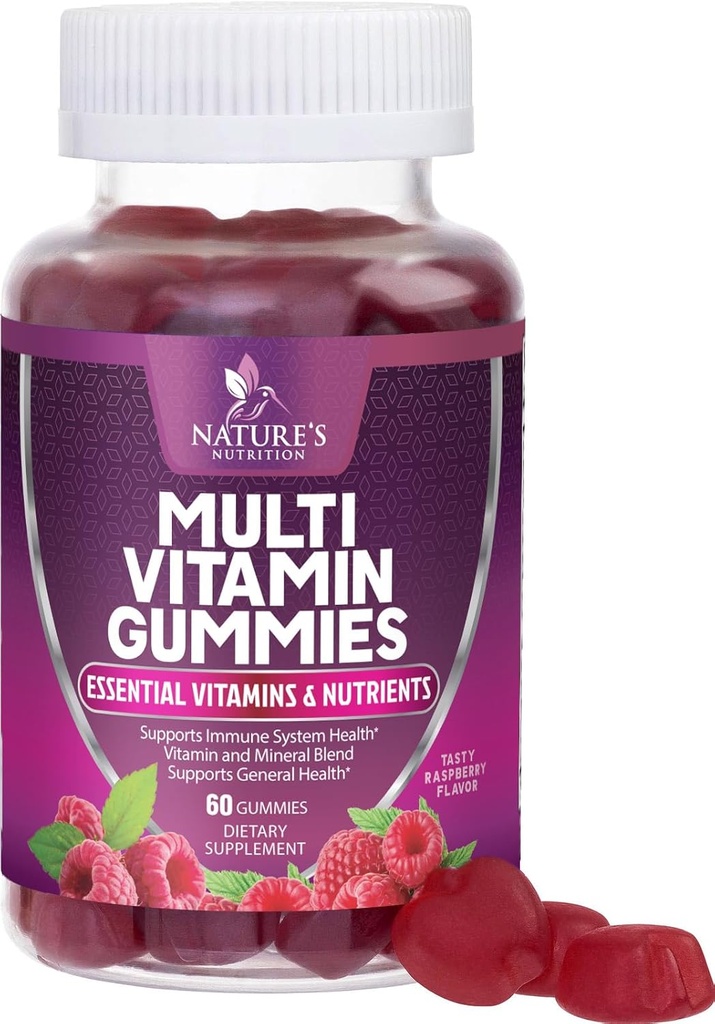 Multivitamines pour adultes avec des vitamines A, C, D, B12 - Multivitamines pour le soutien nutritionnel quotidien avec des vitamines et des minéraux pour les femmes et les hommes, Vitamine multi-VIT de la nature - 60 Gummies