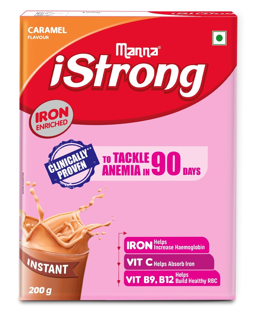 Manna iStrong Nutrition Drink Iron Supplement for Women, Clinically Proven to fight Anemia in 90 Days. Caramel 200g