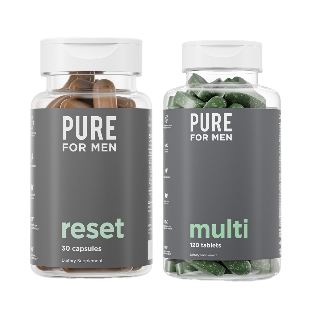 Pure for Men Multivitamin, 120 Capsules & Reset Detox Supplement, 30 Capsules