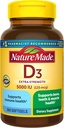 Nature faite de vitamine D3 5000 UI (125 mcg) Softgels, supplément de vitamine D extra-forte pour le soutien de santé osseux et immunitaires, 360 comtes, 360 jours