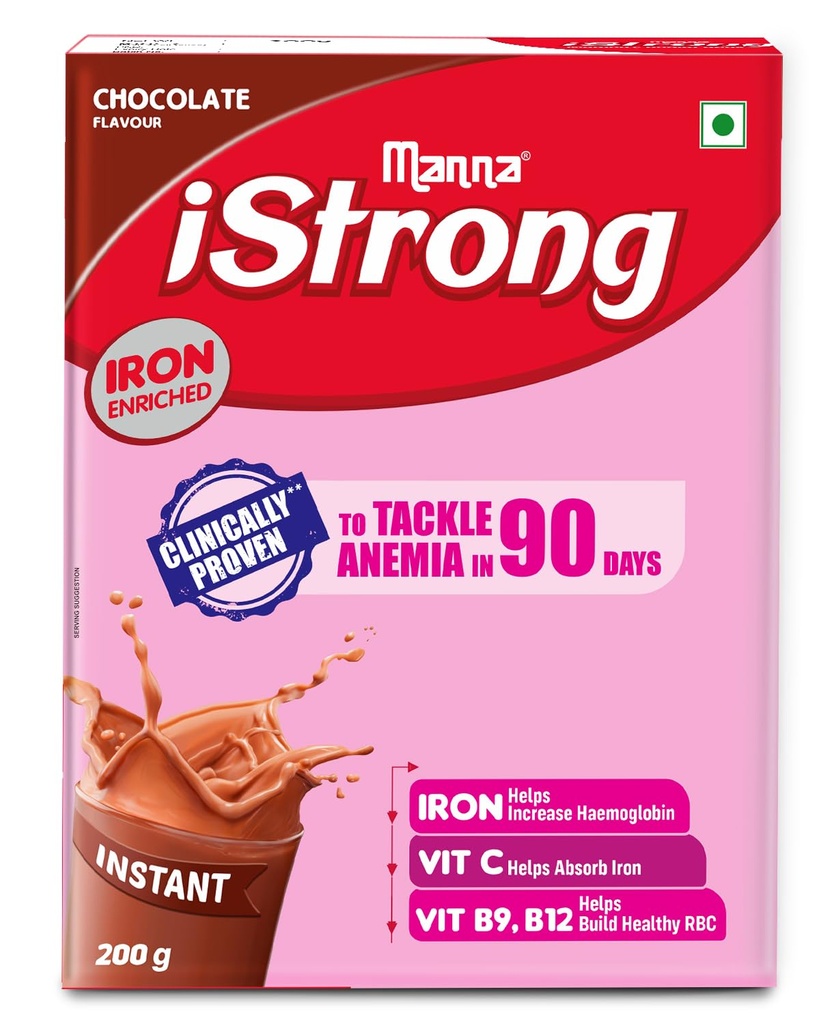 Manna iStrong Nutrition Drink Iron Supplement for Women, Clinically Proven to fight Anemia in 90 Days. Chocolate 200g
