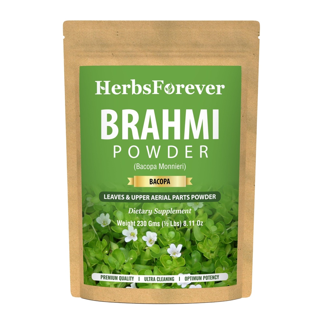 Herbsforever Brahmi Powder I 100% Pure Bacopa Monnieri I Natural Herbal Supplement – Non-GMO, Vegan, Gluten-Free I Supports Wellness – Premium Quality 230 GMS