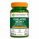 Pure Nutrition Chelated Iron Supplement for Women and Men | Folic Acid Tablets for Pregnancy | Hemoglobin Booster & Maintains Irons Level | with Zinc, Vitamin C & Vitamin B12 - 60 Veg Tablets for Hair Growth with Iron Bisglycinate