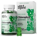 Gummies de chlorophylle sauvage et biologique 50mg - Suppléments de nettoyage de détox avec chlorophylline de cuivre de sodium - Déodorant interne avec poudre de chlorophylle - végétalien, non-OGM - 60 brochettes à base de plantes
