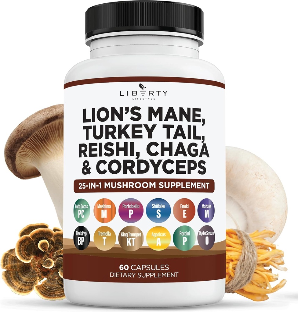 Lions Mane Champignon Supplément avec la dinde Tail Reishi Cordyceps Chaga avec la racine Marshmallow - 1-Pack