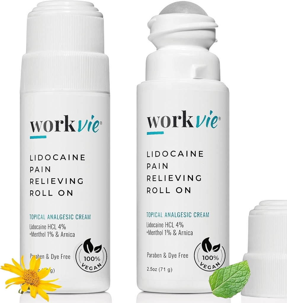 Lidocaine Roll On Pain Relief Cream 2pk Maximum Strength - Arnica, Mentol, Aloe Vera - Relief apaisant pour les muscles et les articulations - Sensible à la peau
