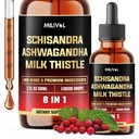 8en1 Schisandra Berry gouttes avec le chardon de lait, Ashwagandha, Rhodiola Rosea, Saint Basilic, Artichaut, Dandelion racine et curcumine curcuma - 2 Fl Oz pour 2 mois d'approvisionnement