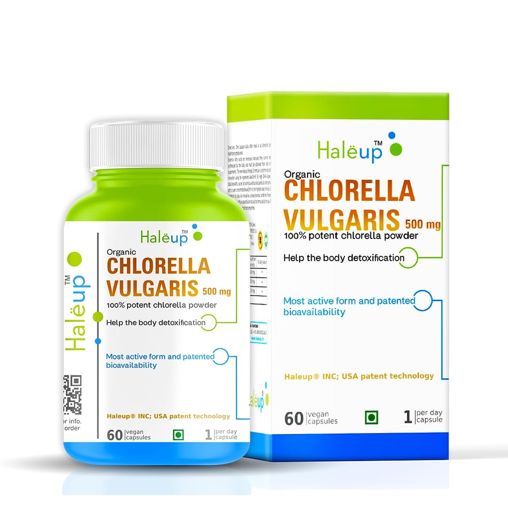 Organic Chlorella Detox Caps 500 mg | Protects Liver and promotes Health | Removes Heavy Metals & Body Toxins I 60 Veg Capsules