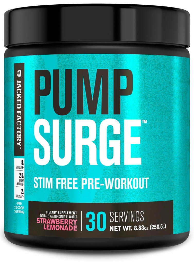 Prélèvement d'usine Jacked Cafeine Free Pre Workout pour les hommes et les femmes - Booster Nootropic & Stim Free Pre Workout - Pompes intenses, Focus amélioré - 30 portions, Cimonade de fraise