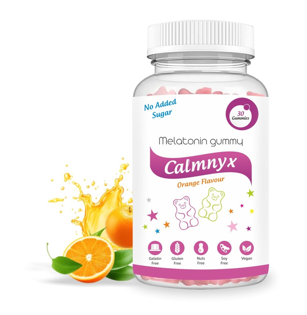 Aesthetic Calmnyx Melatonin 5mg Gummies for Adults | Sleep Support Supplement | Helps Fall Asleep Faster & Improve sleep Quality | Flavour Orange| 30 Gummies
