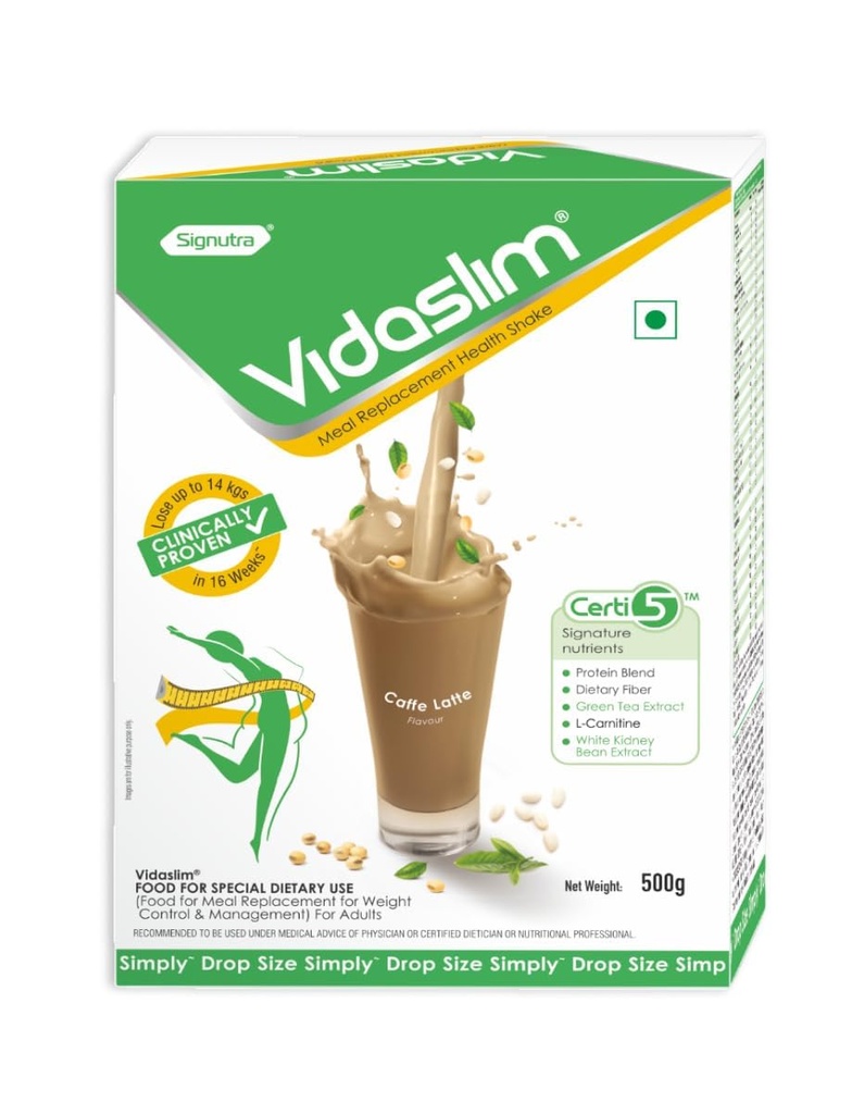 Vidaslim Caffe Latte 500g - Protein Powder For Men & Women Weight Control & Management | Clinically Proven Meal Replacement Protein Health Shake | No Added Sugars | 22.8g Protein Per Serve | Green Tea & White Kidney Bean Extracts
