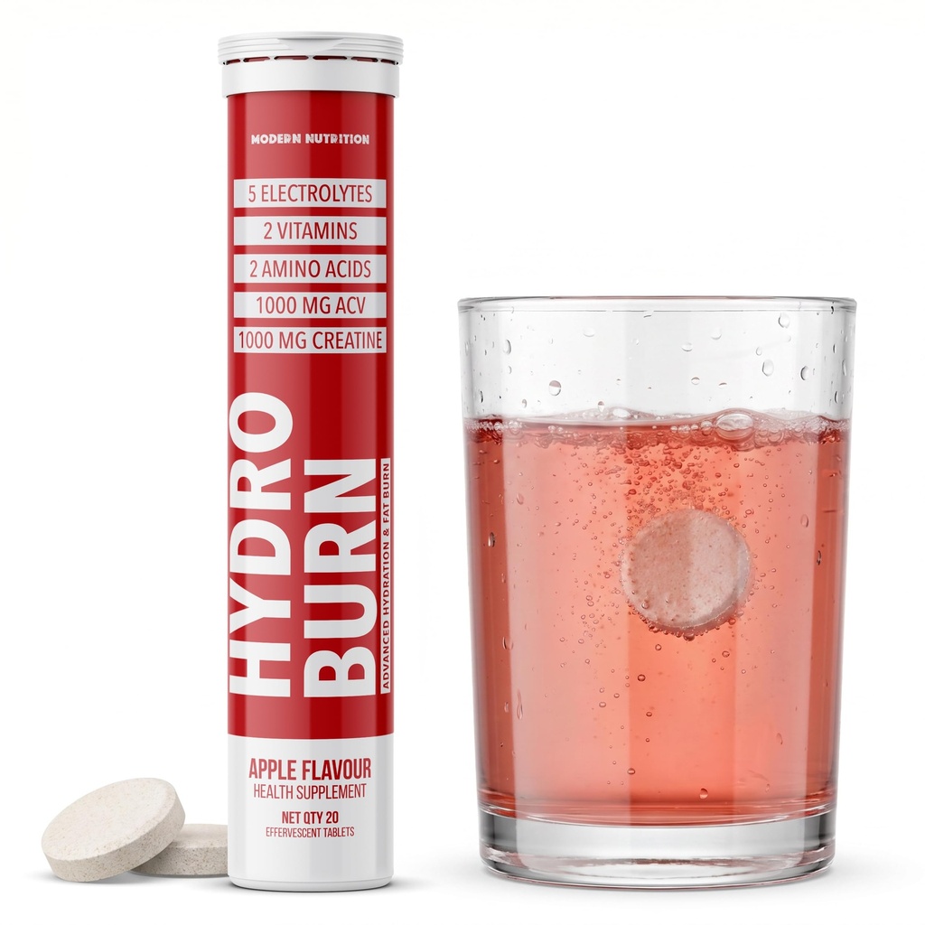 Hydro Burn | Advanced Hydration & Fat Loss | Creatine | Apple Cider Vinegar | 5 Electrolytes + 2 Vitamins + 2 Amino Acids | Instant & Sustained Energy | Supports Fat Reduction | Electrolyte Drink |20 Tabs