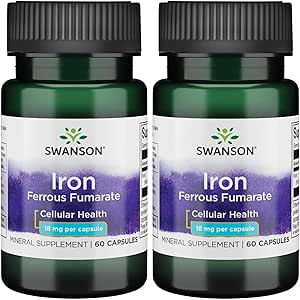 Swanson Iron (Fumarate ferreux) - Supplément minéral favorisant le soutien énergétique - Formule à haute concentration aide à la livraison d'oxygène et au métabolisme de l'acide gras 60 gels (2 paquets)