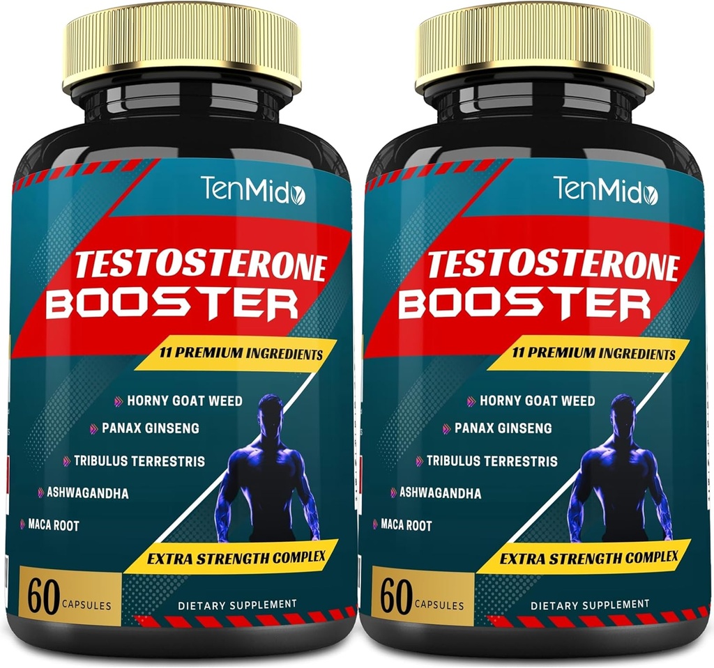 2 packs de 60caps Suppléments de testostérone Booster pour les hommes, équivalent à 10000mg - Stamine naturelle, supplément d'endurance et de force - croissance musculaire, augmentation des performances, énergie