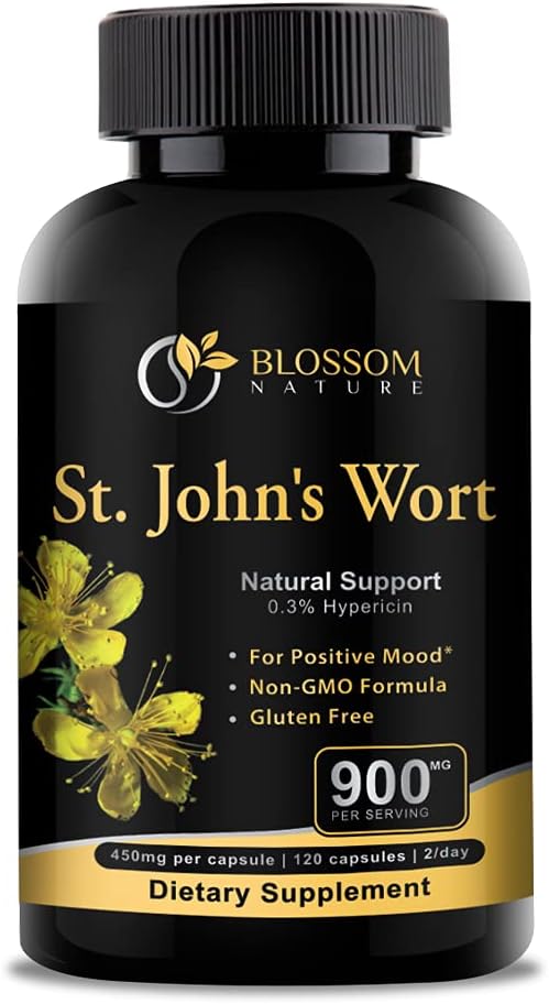 St Johns Wort 900mg-Mood Support Supplement*-Calm Complements*-120 Légume St Johns Wort Capsules(2 mois d'approvisionnement),450mg de Vegan, non-OGM St. John's Wort (Hypericum Perforatum),0,3%Hypericine par bouchon