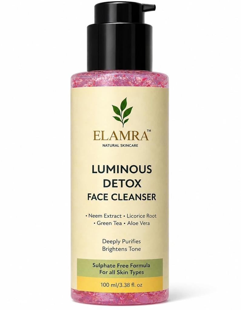 ELAMRA Luminous Detox Face Cleanser | Face Wash for Acne, Oil Control & Glowing Skin | 2% Neem + 1.5% Licorice Root + Green Tea | Sulphate-Free, pH-Balanced | For Oily & Acne-Prone Skin | 100ml