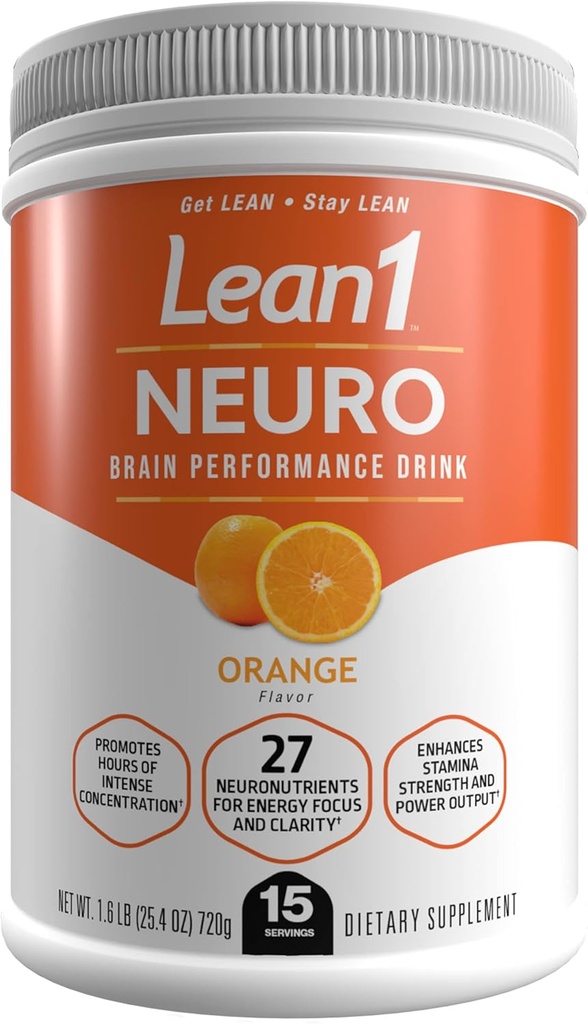 Lean1 Neuro, boisson en poudre d'énergie mentale, saveur orange, 15 tubes de service par Nutrition53