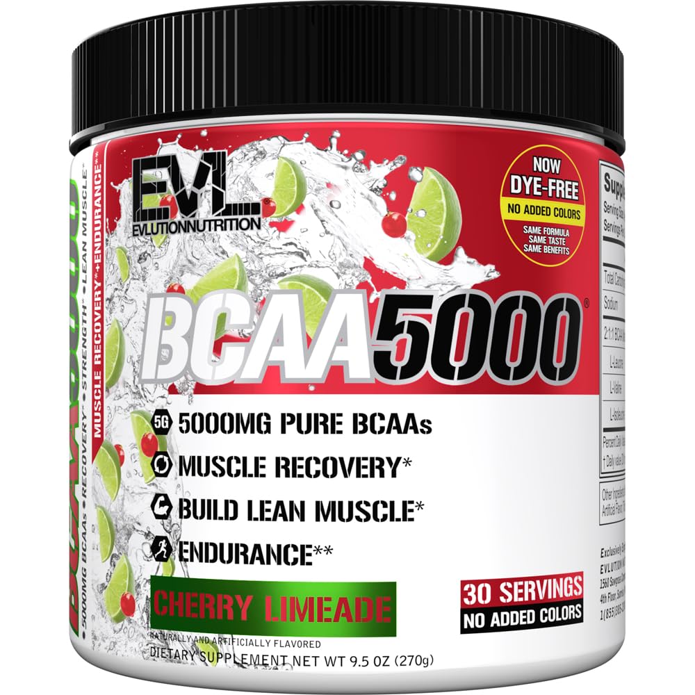 Evlution EVL BCAAs Amino Acides Poudre - BCAA Poudre après l'entraînement Recovery Drink and Stim Free Pre Workout Energy - 5g Branched Chain Amino Acides Supplément pour les hommes - Cherry Limeade