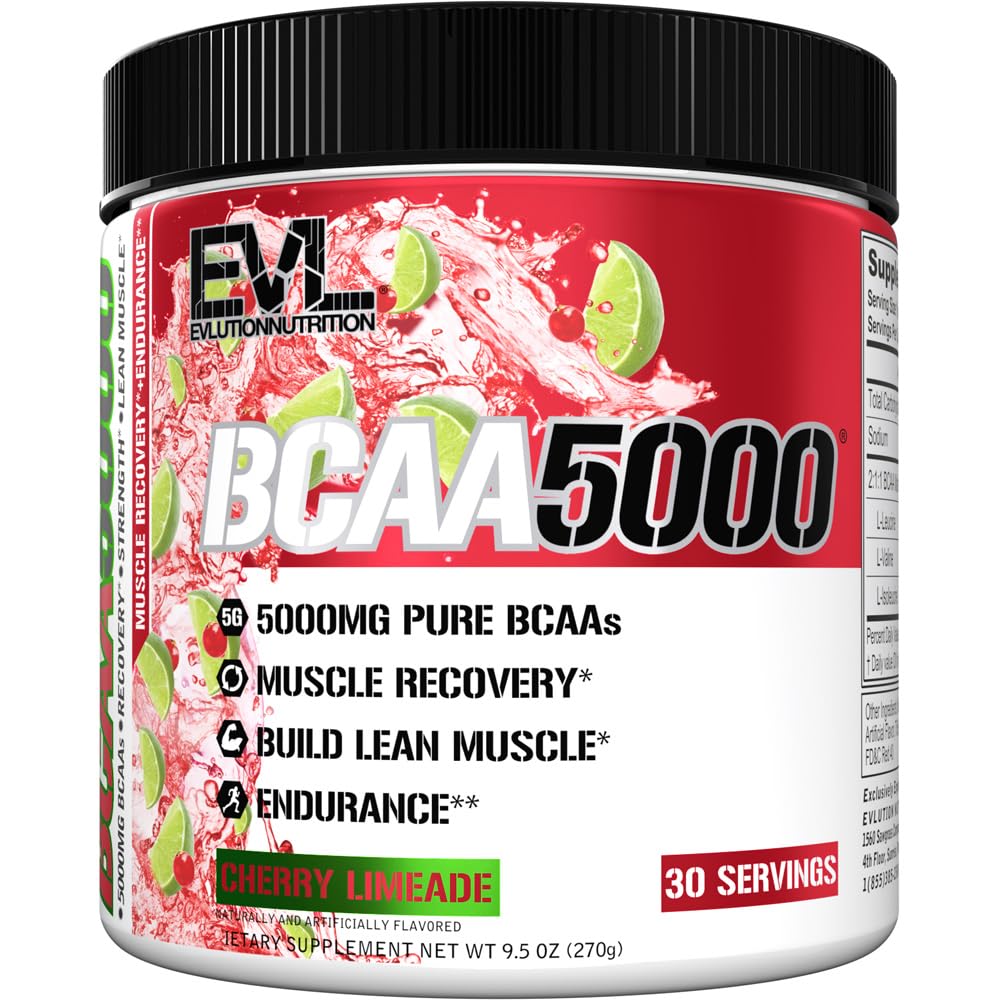 Evlution EVL BCAAs Amino Acides Poudre - BCAA Poudre après l'entraînement Recovery Drink and Stim Free Pre Workout Energy - 5g Branched Chain Amino Acides Supplément pour les hommes - Cherry Limeade