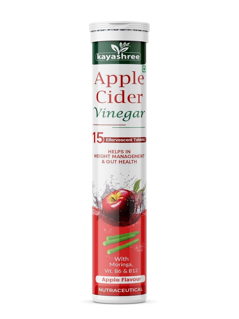 Apple Cider Vinegar Effervescent Tablets | 15 Tablets | With Moringa | Helps in Weight Management & Gut Health | Apple Flavour | Nutraceutical (Pack of 1)