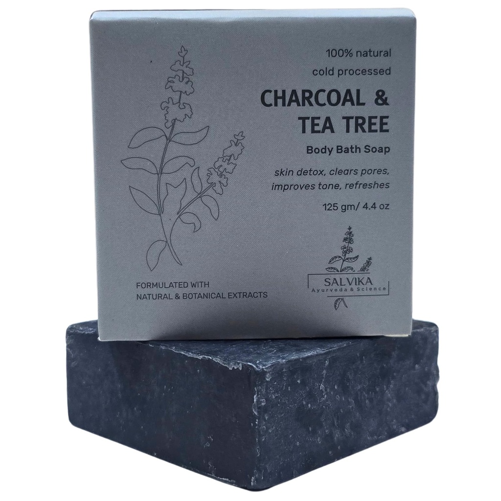 Activated Charcoal & Tea Tree Butter Soap – 125g | Detoxifying Handmade Soap with Shea Butter, Tea Tree & Coconut Oil | Deep Cleansing for Oily & Acne-Prone Skin | Sulfate-Free & Ayurvedic