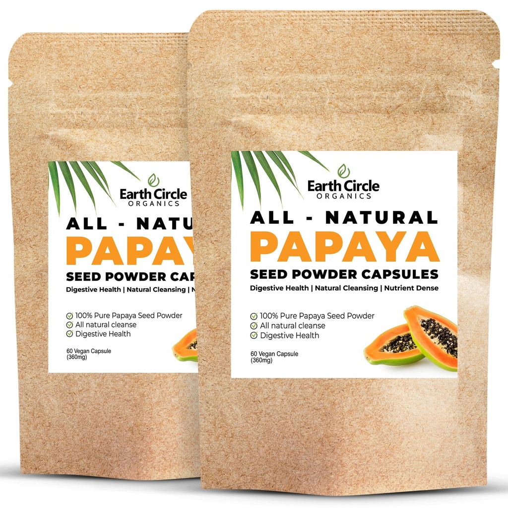 Capsules de poudre de papaye – supplément puissant de papaine avec des vitamines A, C, & E et enzymes pour la digestion et la santé des intestins – 360mg/servage – 60 Capsules de végétalien par emballage (paquet de 2, 60-120 jours)