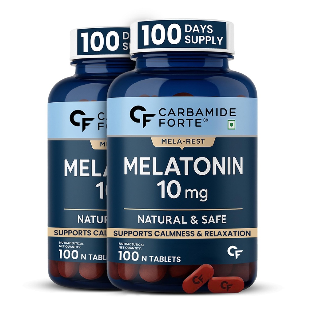 Carbamide Forte Melatonin 10 mg Pills | Sleep Supplement for Better Sleep | Melatonin Tablet for Restful Deep Sleep - 100 Veg Tablets (Pack of 2)