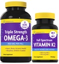 InnovixLabs Vitamine K2 & Triple Omega Ensemble complet Vitamine K2 (90 Softgels) Triple Strength Omega-3 Huile de poisson (200 Softgels). Soutient la santé des os, des artères et des articulations *.