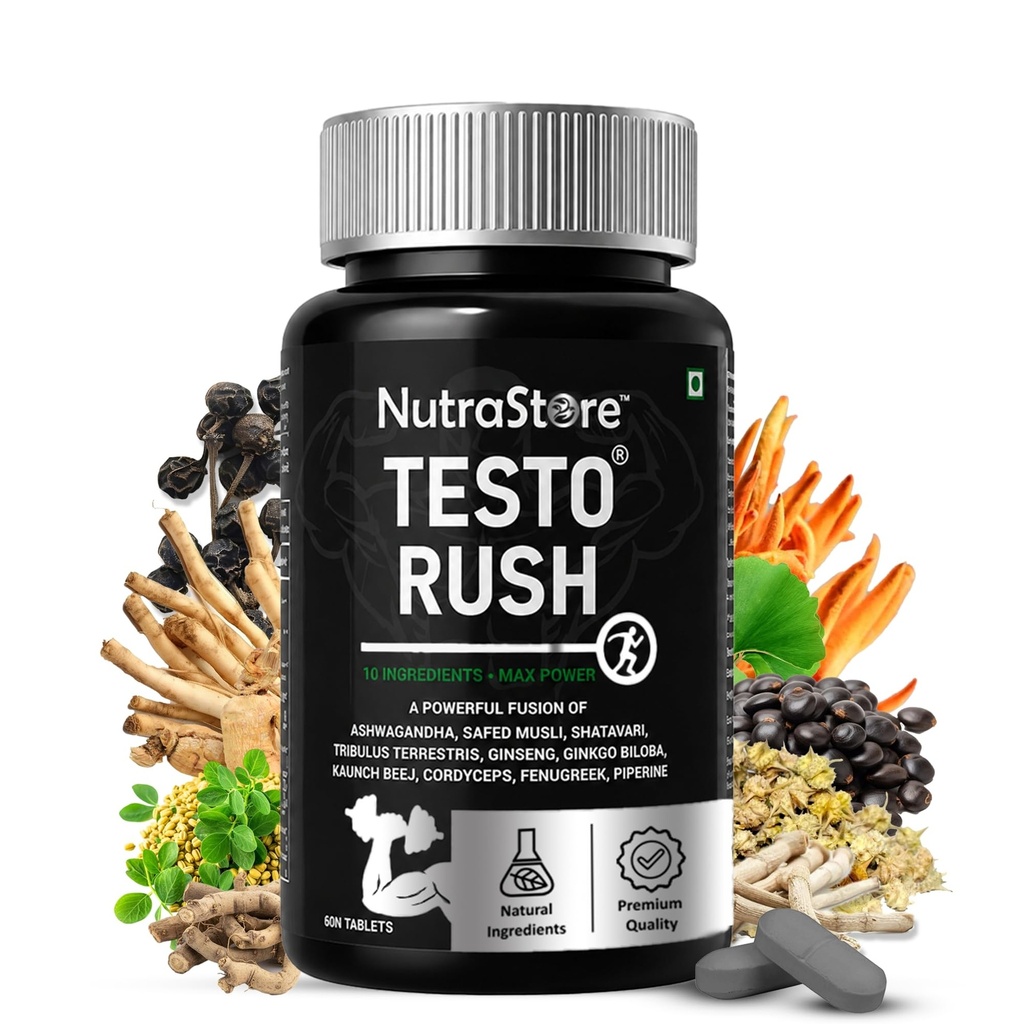 Testosterone Supplement for Men | Blend of 10 Powerful Herbs Including Ashwagandha, Safed Musli, Ginseng, Tribulus & Cordyceps | Energy Booster & Stamina Booster for Men | Daily Health Supplement (60 Tablets)