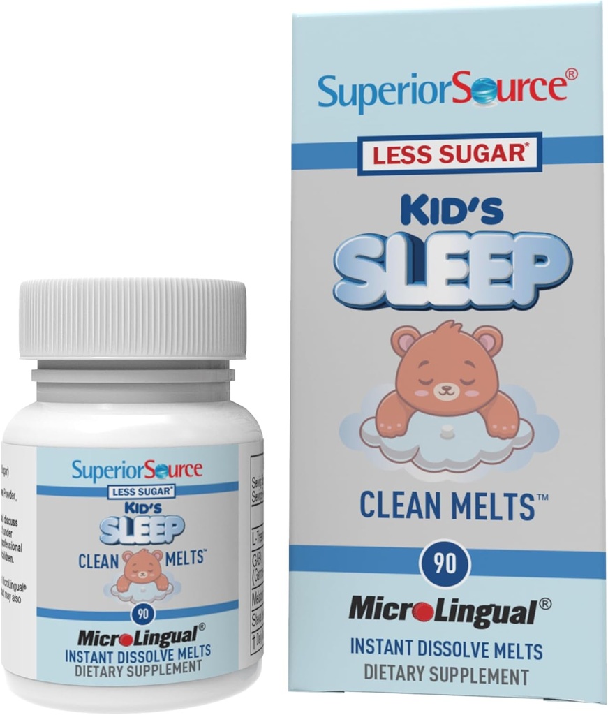 Source supérieure Meltes nettoyantes pour le sommeil des enfants - Supplément de sommeil premium pour les enfants - Contient de la mélatonine, de la L-Theanine et du GABA - Moins de sucre - Non-OGM, sans gluten - 90 Meltes à solution instantanée microLinguale