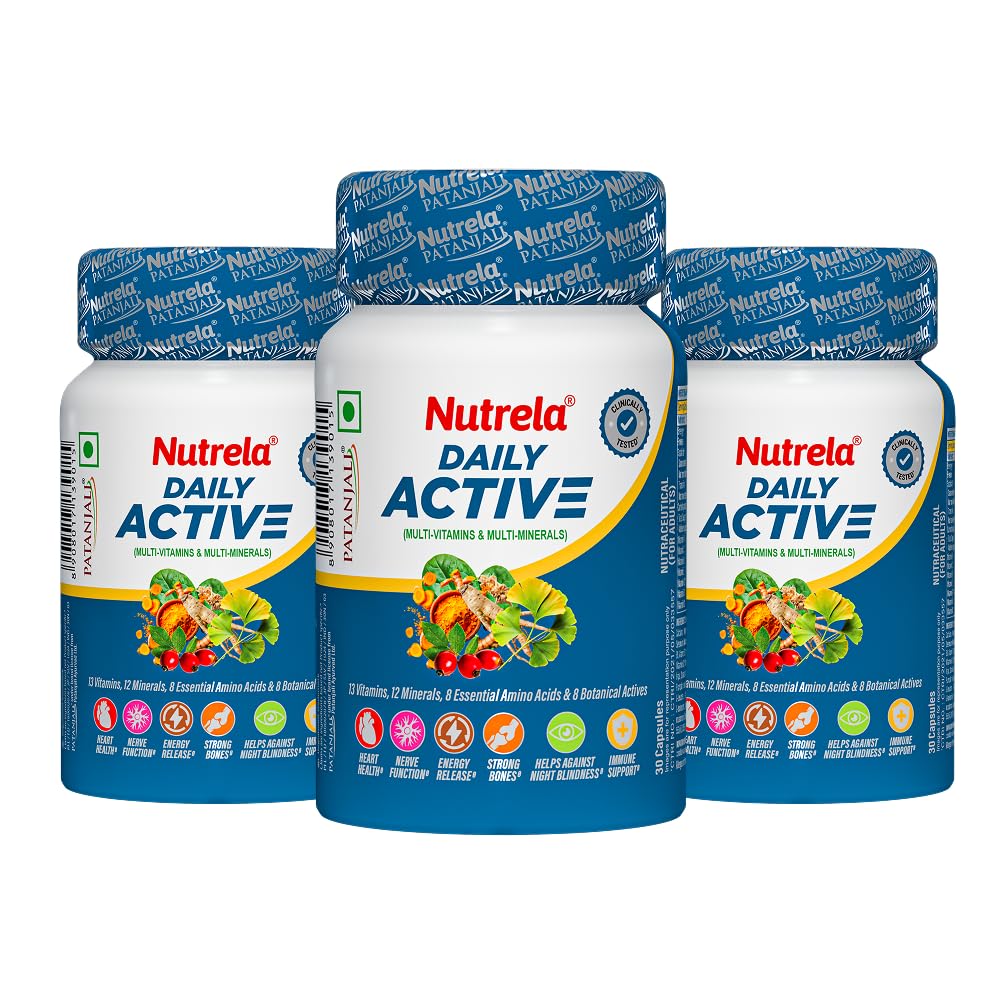 Nutrela Multivitamin by Patanjali | 30 Veg Capsule Pack of 3 | With Vitamins, Minerals, Natural Extracts & Amino Acids | Daily Wellness Supplement for Men & Women