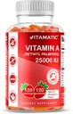 Vitamine sans sucre Vitamine A 25000 UI Gommies ( Palmitate de rétinyle) - Saveur naturelle de fraise - 120 Gommies à base de pectines (2 bouteilles)