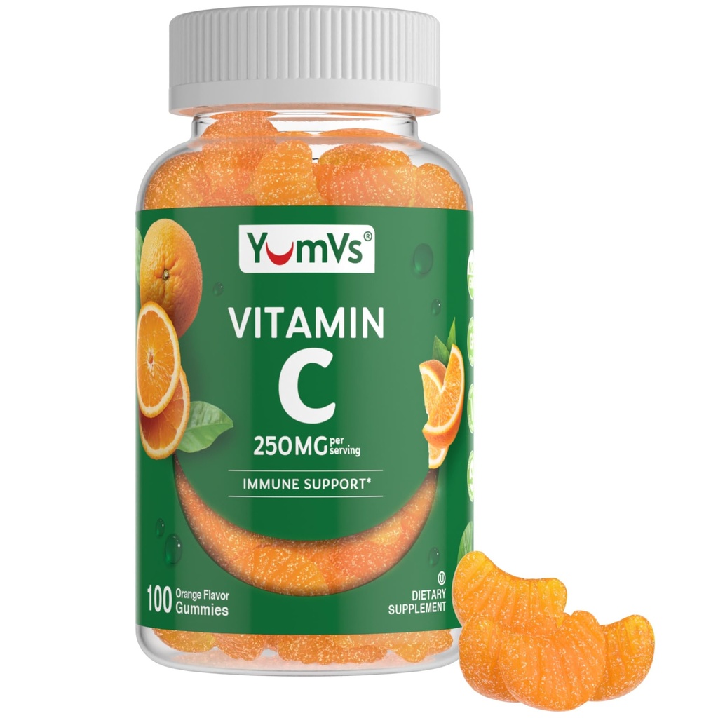 Vitamine C Gommies pour adultes - 250 mg Vitamine C Miamy - VIT C Gommies - Supplément de soutien immunitaire -Orange Flavored Kosher, Halal, Sans gluten (100 Nombre)