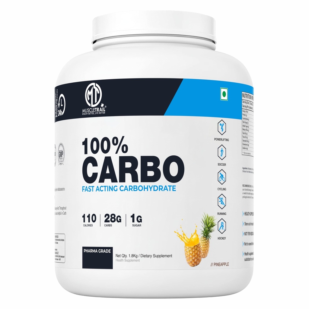 Muscle Trail Pharma Grade 100% Carbo - Fast-Acting Energy & Endurance Boost for Athletes - Pre & Post Workout Carbohydrate Supplement, Pineapple Flavor, 1.8kg
