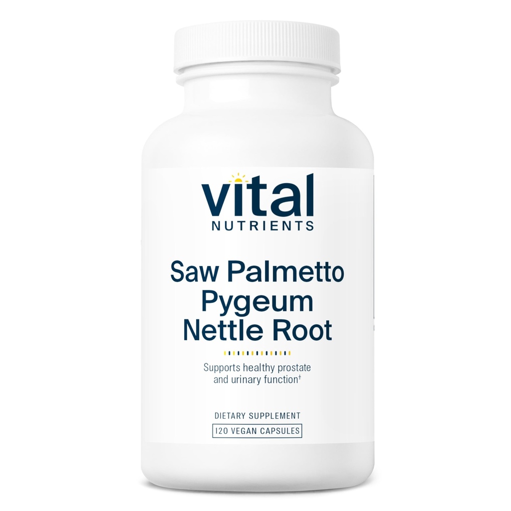 Vital Nutrients Saw Palmetto avec Pygeum & Nettle Root - Vegan Saw Palmetto pour les hommes soutient la fonction de la prostate saine* - Gluten, lait, sans soja - 120 capsules