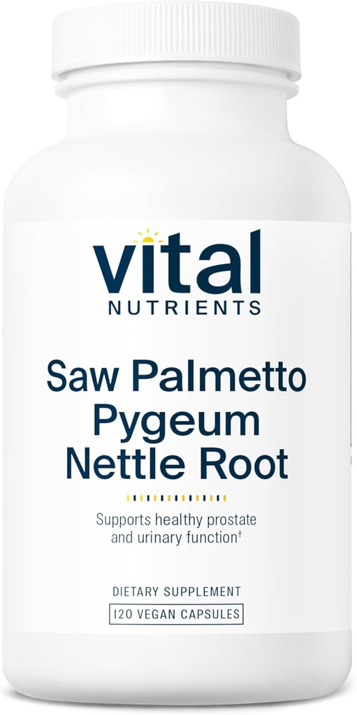 Vital Nutrients Saw Palmetto avec Pygeum & Nettle Root - Vegan Saw Palmetto pour les hommes soutient la fonction de la prostate saine* - Gluten, lait, sans soja - 120 capsules