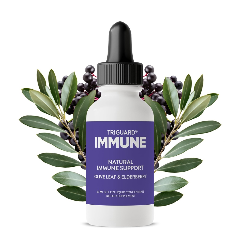 Triguard Plus Concentrate (en argent colloïdal), extrait de mûrier de Sambucus et extrait de feuille d'olive, support immunitaire liquide 3-en-1