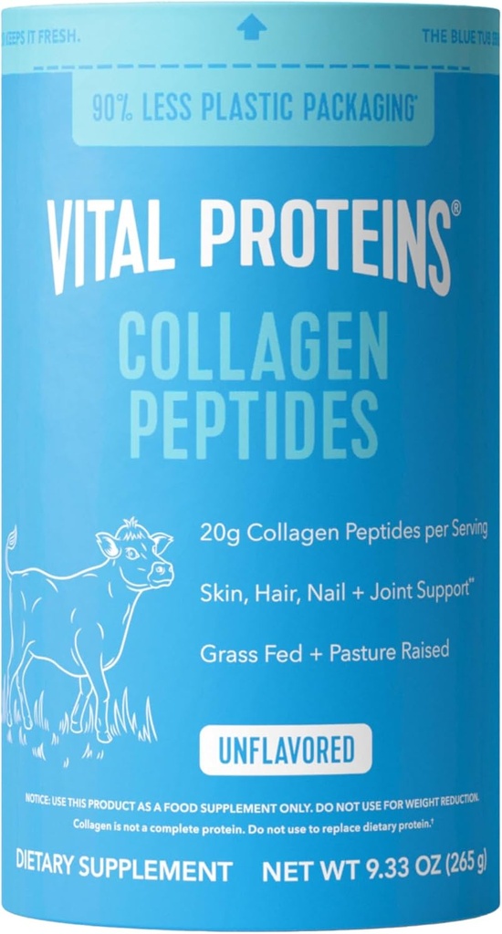 Protéines vitales Poudre de peptides de collagène - Supporte cheveux, ongles, peau, os et santé articulaire, non aromatisé, protéine de collagène 9.33 OZ