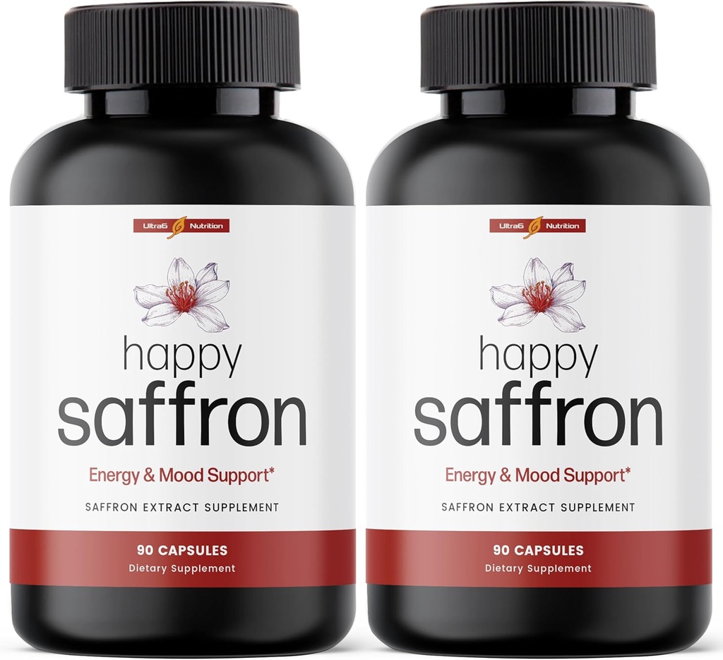 Ultra6 Nutrition Happy Safran Suppléments - 100% pur Safran Extrant Supplément pour le soutien de la santé des yeux - Mood Enhancer pour les femmes et les hommes (Pack de 2)