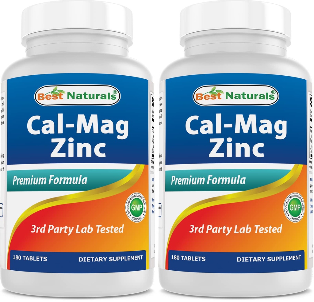 2 Packs - Meilleurs Naturels Calcium Magnésium Zinc - 180 Comprimés - Complexe Minéral Cal Mag Zinc Essentiel (Total 360 Comprimés)