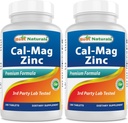 2 Packs - Meilleurs Naturels Calcium Magnésium Zinc - 180 Comprimés - Complexe Minéral Cal Mag Zinc Essentiel (Total 360 Comprimés)