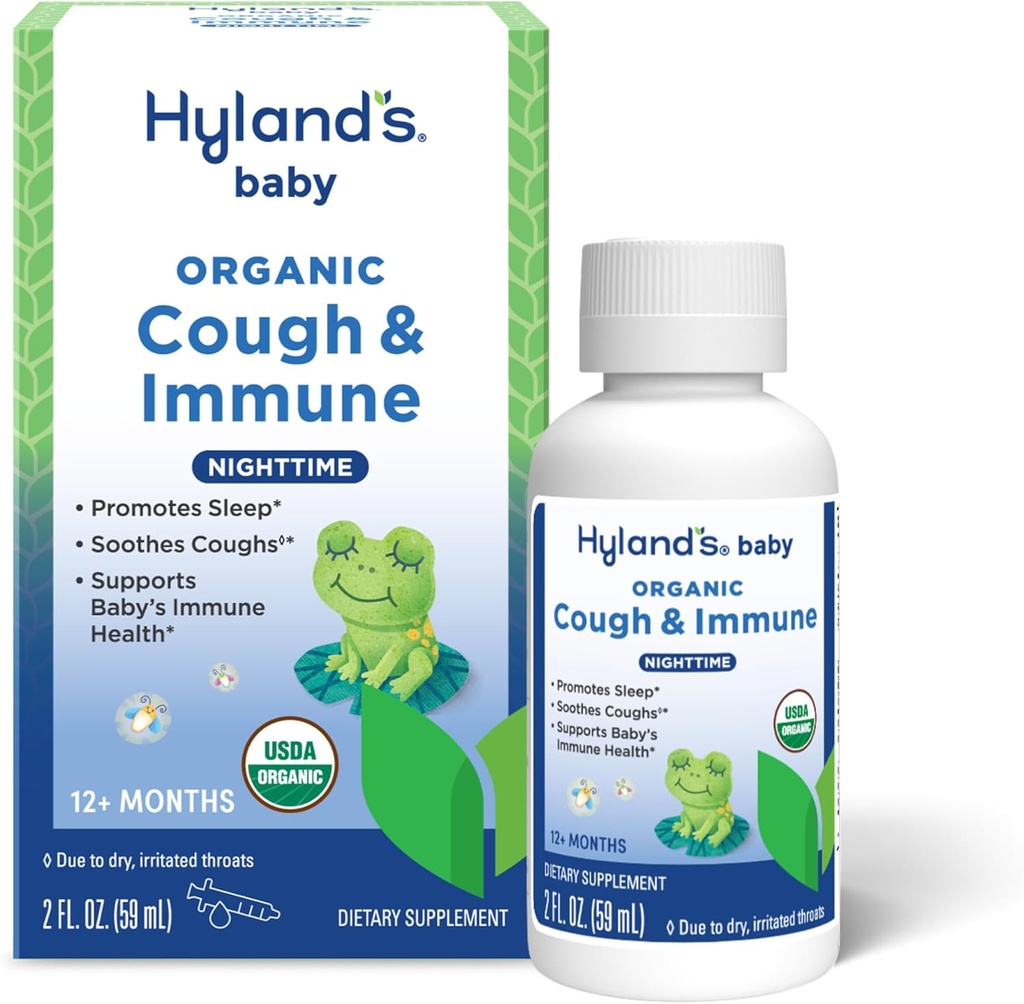 Hyland's Baby Organic Cough Sirop et Immune Support avec Agave, Elderberry et grenade, Soothes Cough, et soutient Immunity, Nighttime, 2 Fl. Oz.